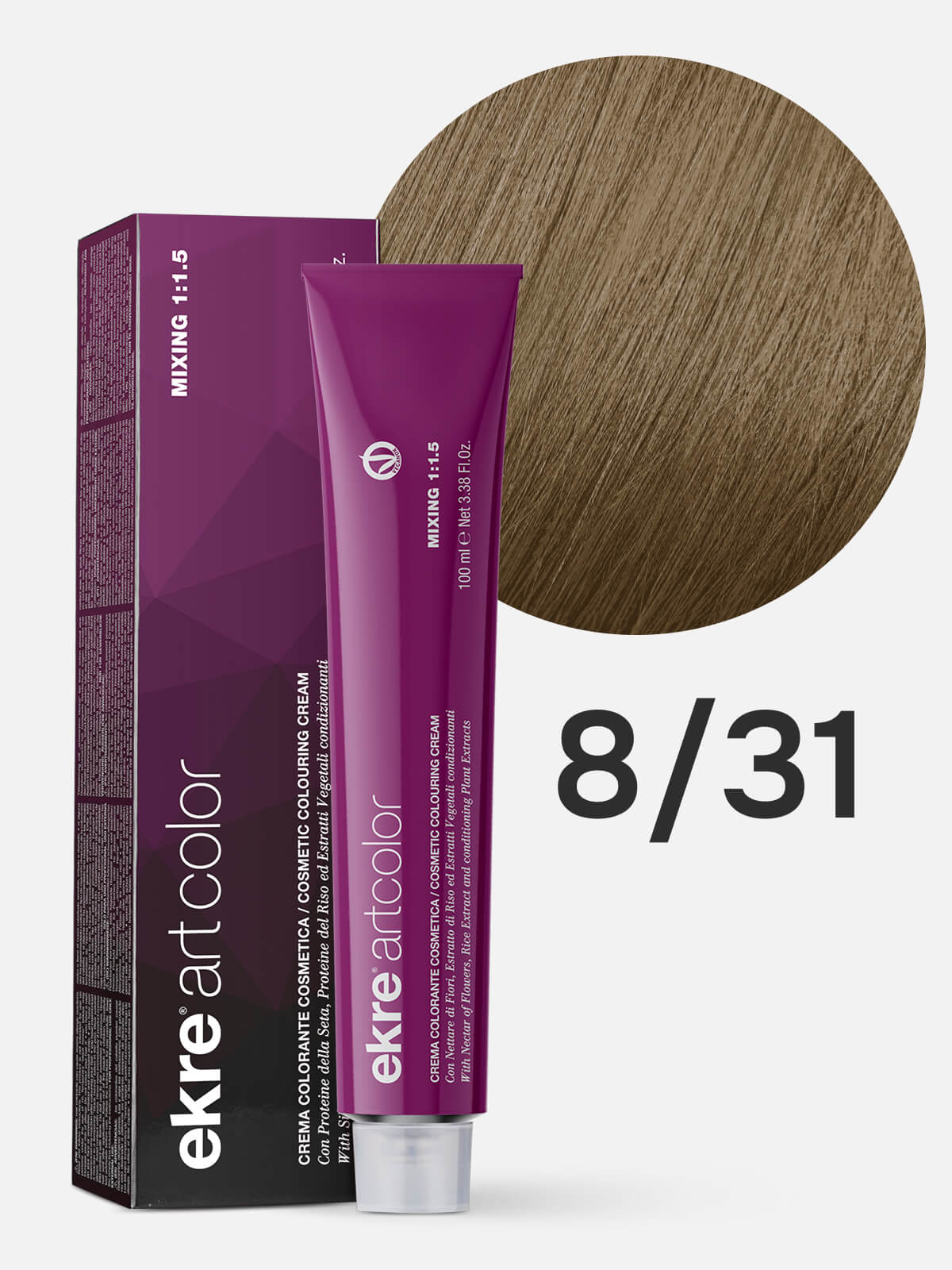 00168e.jpg EKRE ARTCOLOR COSMETIC COLOURING CREAM Краска для волос 8.31 светлый золотисто-пепельный блондин 100мл — изображение 1