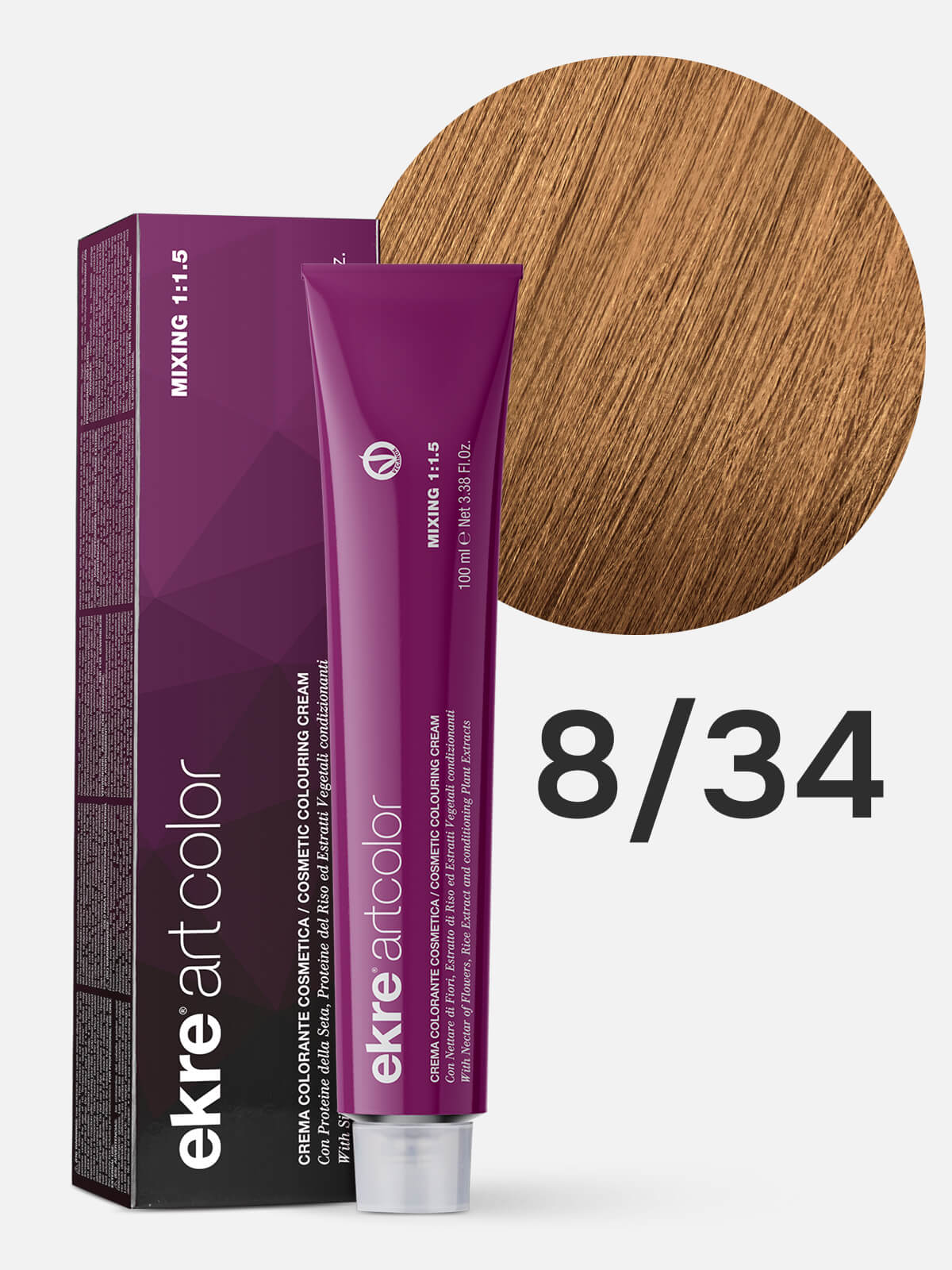 00892e.jpg EKRE ARTCOLOR COSMETIC COLOURING CREAM Краска для волос 8.34 светлый золотисто-медный блондин/табак 100мл — изображение 1