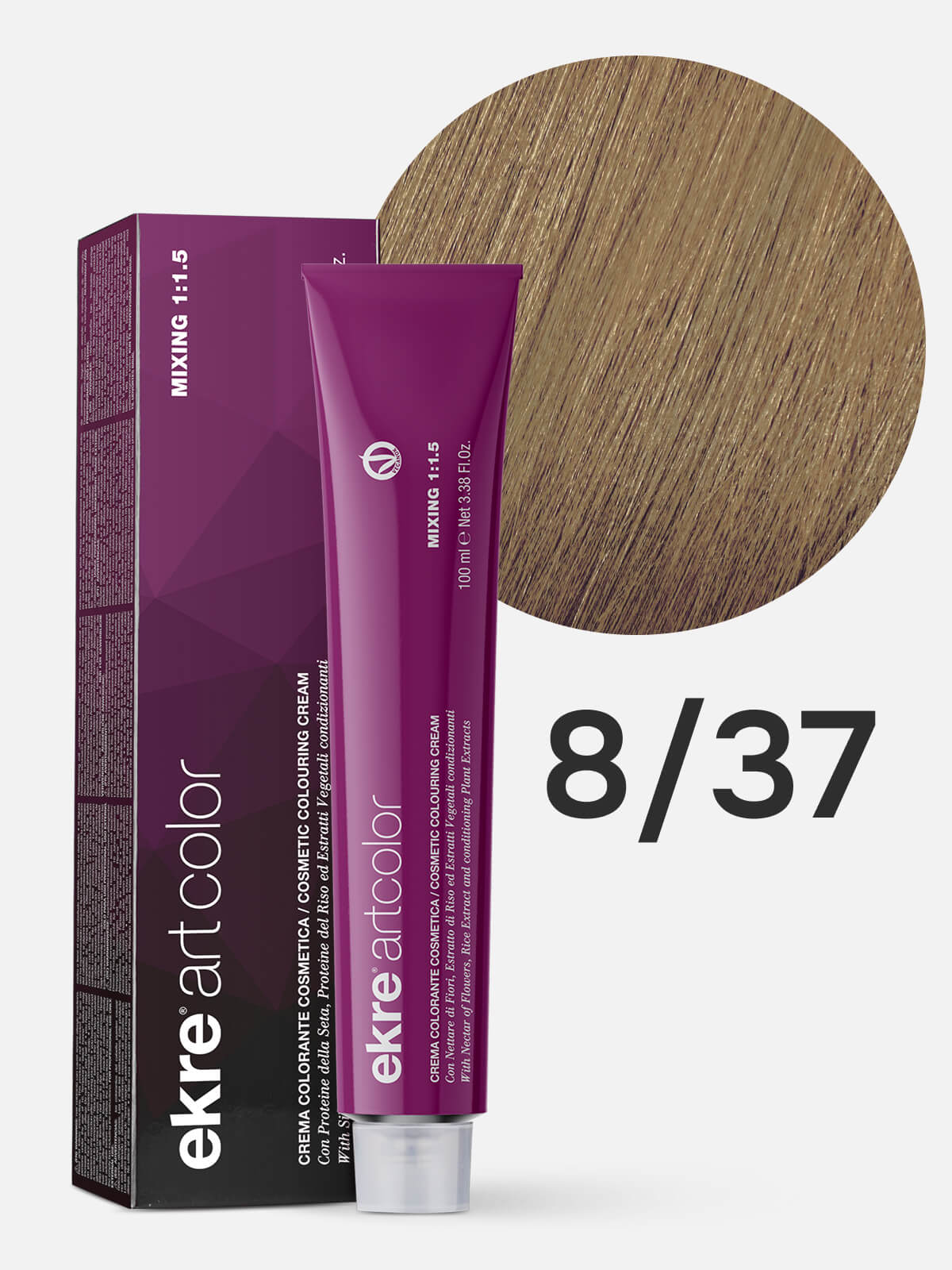 00922e.jpg EKRE ARTCOLOR COSMETIC COLOURING CREAM Краска для волос 8.37 светлый золотисто-коричневый блондин 100мл — изображение 1