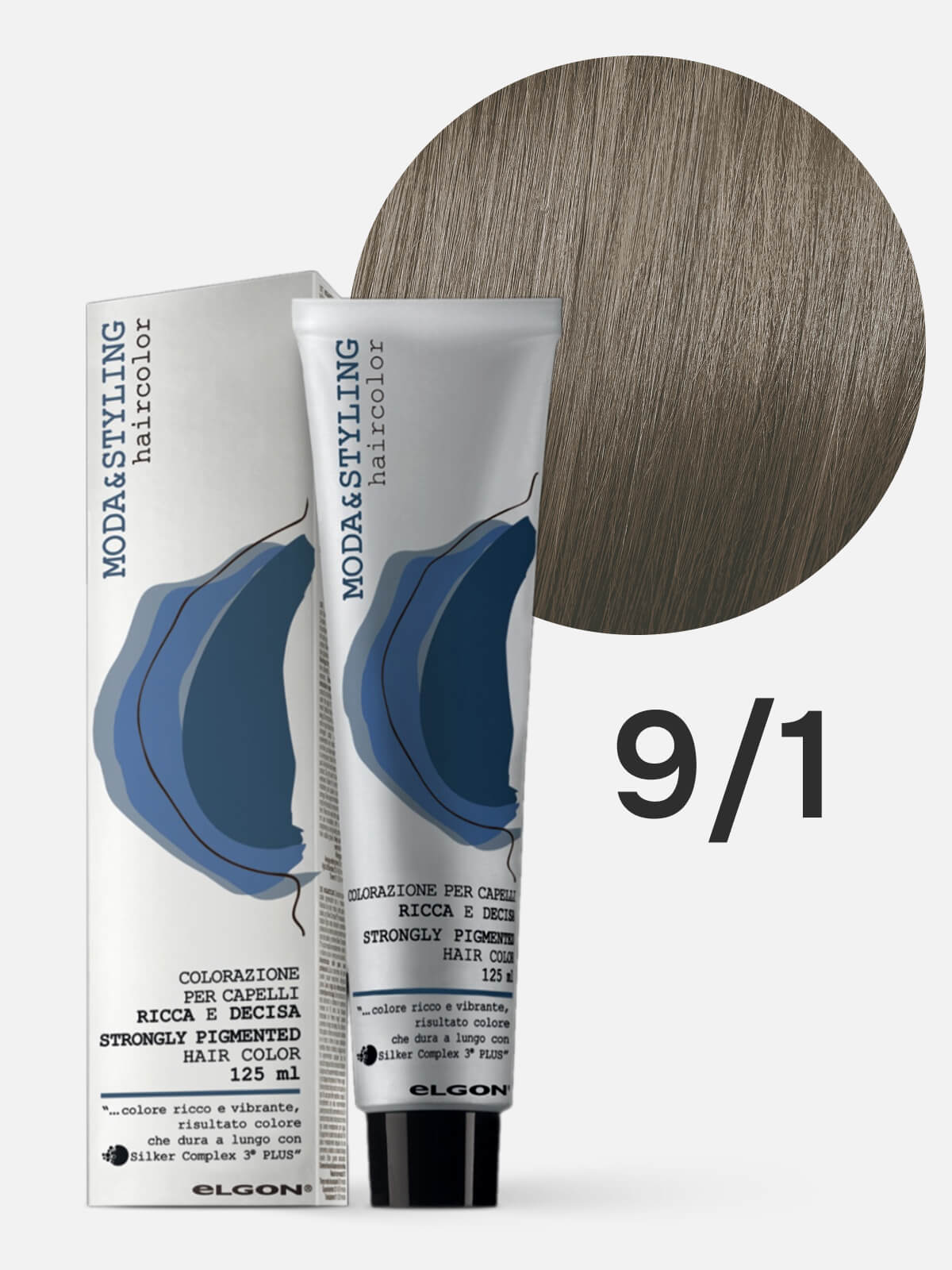 0101010091a.jpg ELGON MODASTYLING Краска для волос 9/1 очень светлый блонд пепельный 125мл — изображение 1