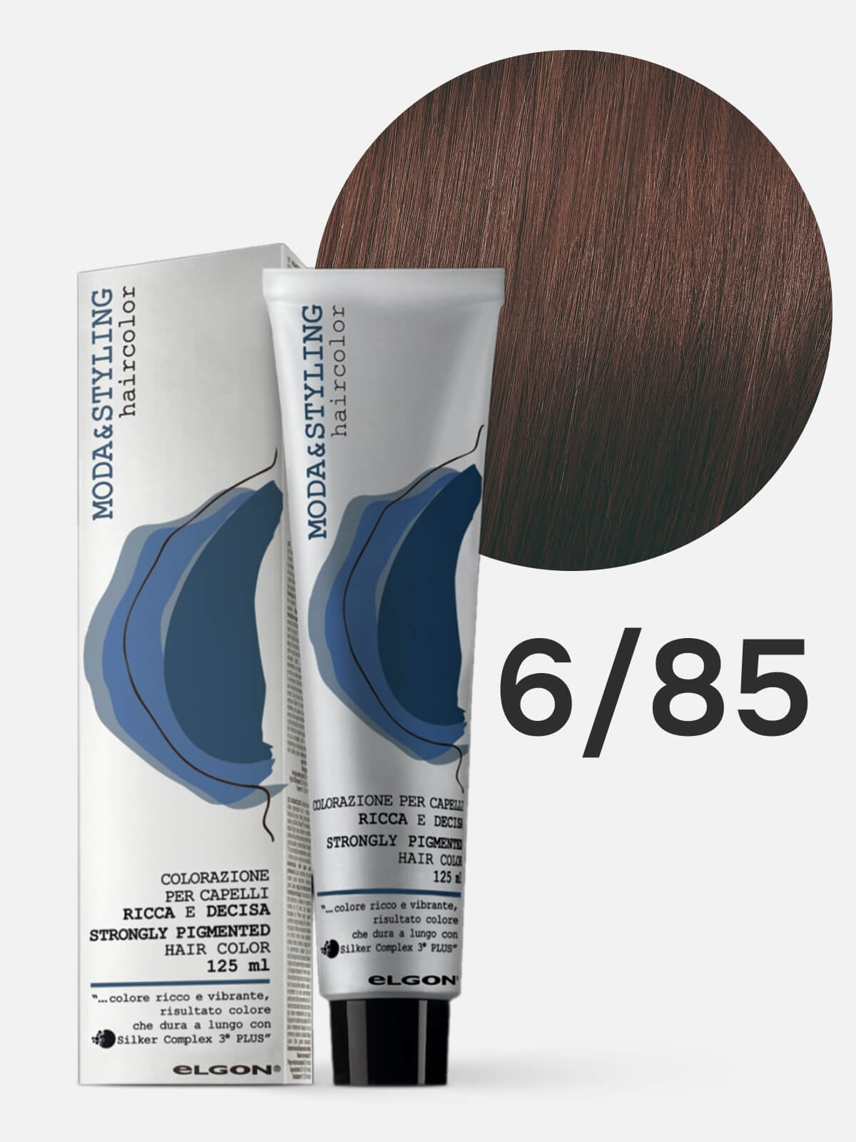 0101010685a.jpg ELGON MODASTYLING Краска для волос 6/85 темный блонд коричнево-красный 125мл — изображение 1