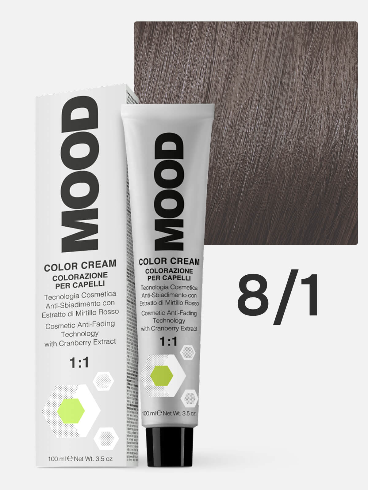 0102010801.jpg MOOD Краска для волос 8/1 интенсивный пепельный светлый блонд 100мл — изображение 1