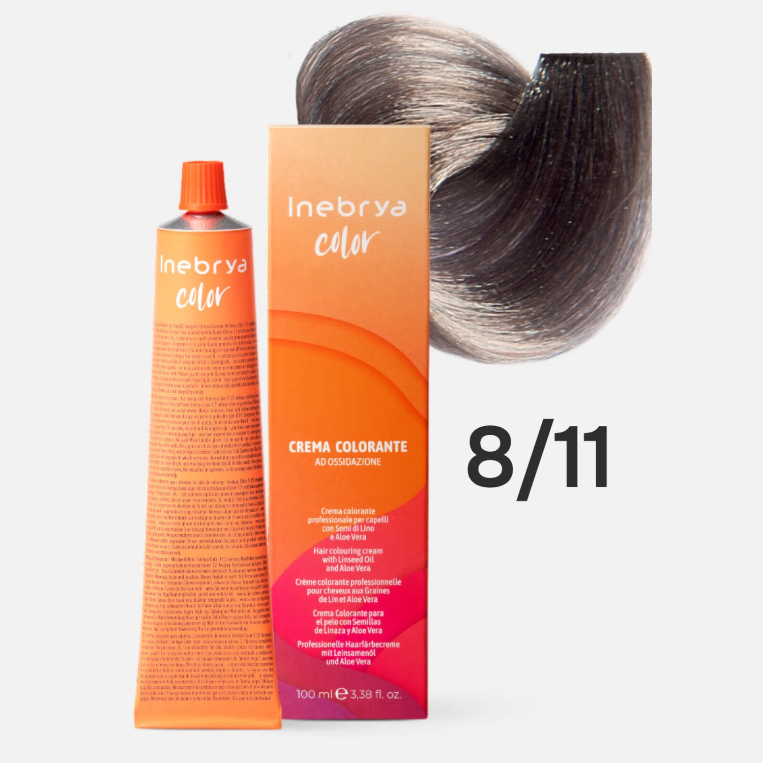 1006878.jpg INEBRYA Color 8/11 Профессиональная крем-краска для волос Светлый русый интенсивный пепельный 100 мл — изображение 1