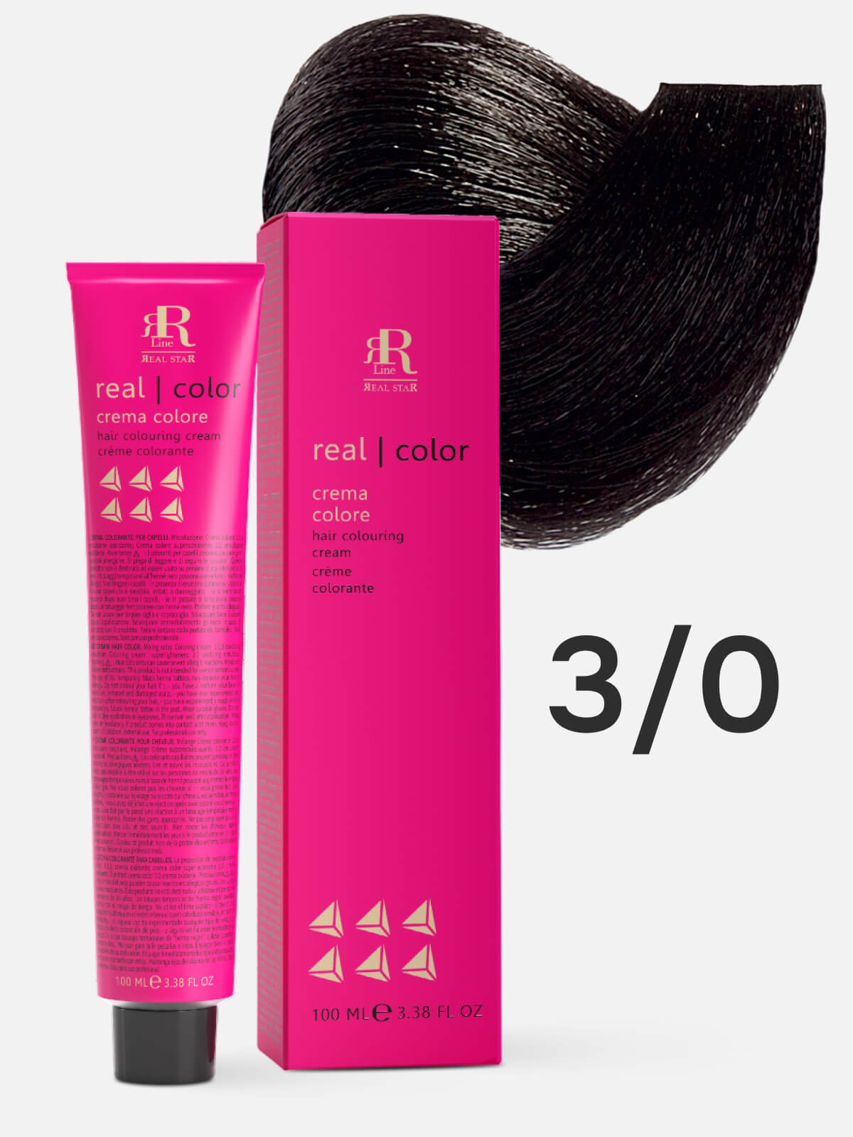1016905.jpg RR LINE REAL STAR Крем-краска для окрашивания волос REAL COLOR PROFESSIONAL HAIR COLOURING CREAM 3.0 темный шатен натуральный 100мл — изображение 1