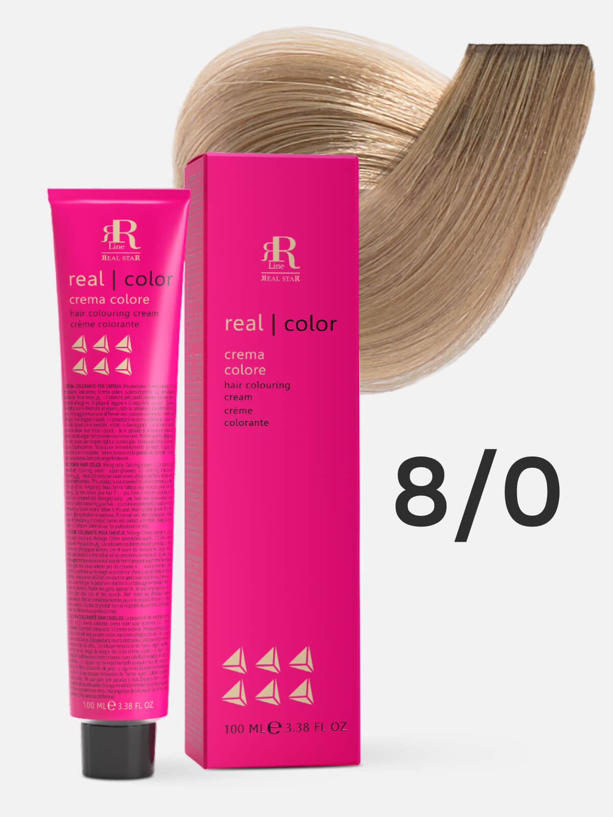 1016910.jpg RR LINE REAL STAR Крем-краска для окрашивания волос REAL COLOR PROFESSIONAL HAIR COLOURING CREAM 8.0 светлый русый натуральный 100мл — изображение 1