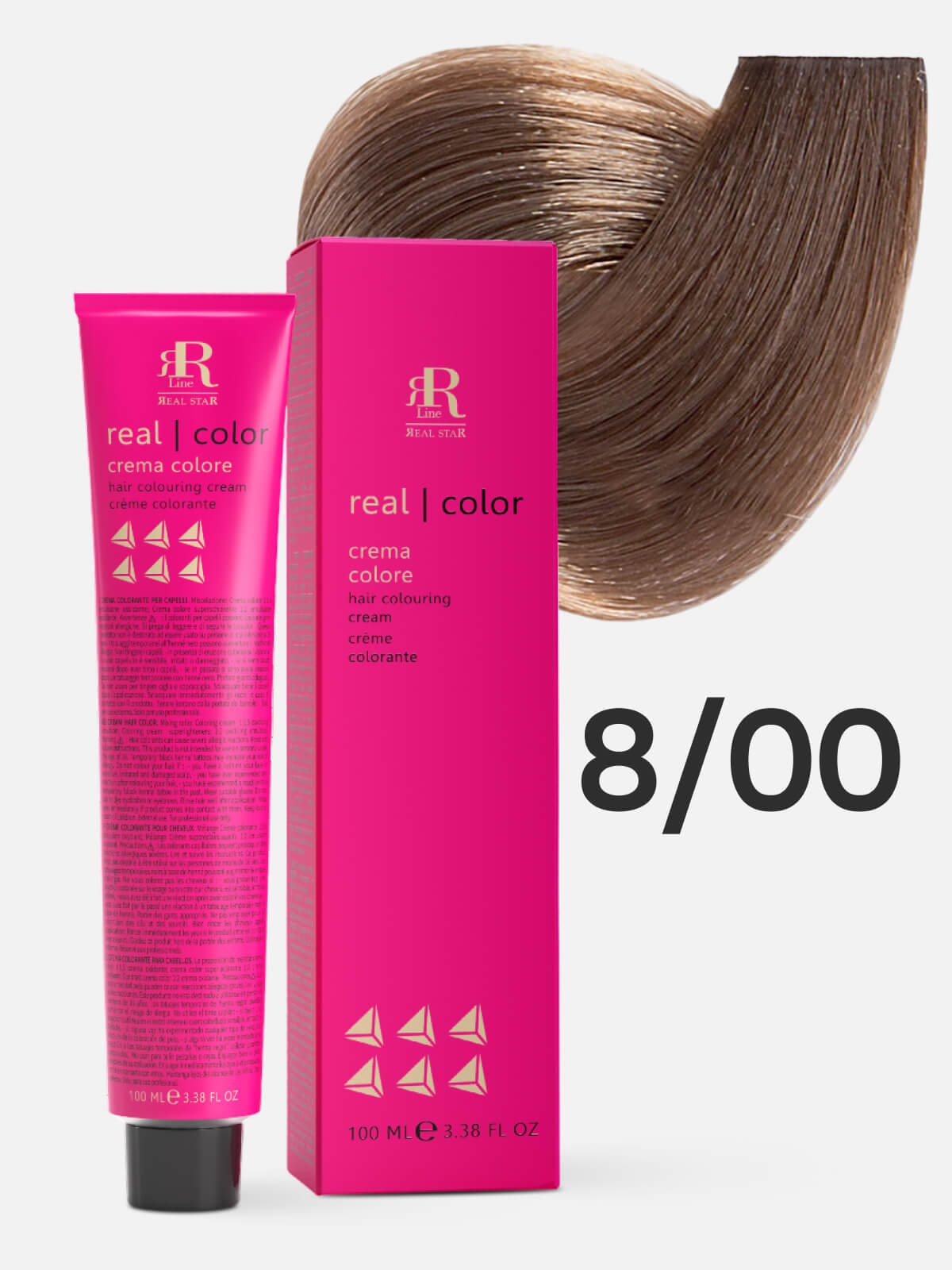 1016915.jpg RR LINE REAL STAR Крем-краска для окрашивания волос REAL COLOR PROFESSIONAL HAIR COLOURING CREAM 8.00 светлый русый интенсивный натуральный 100мл — изображение 1