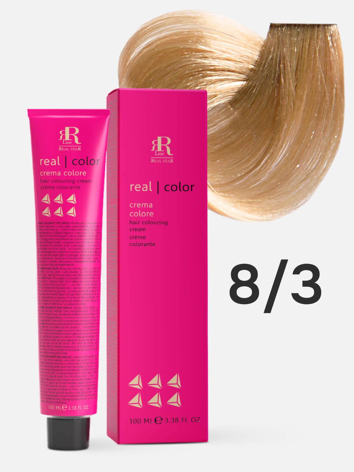 1016923.jpg RR LINE REAL STAR Крем-краска для окрашивания волос REAL COLOR PROFESSIONAL HAIR COLOURING CREAM 8.3 светлый русый золотистый 100мл — изображение 1