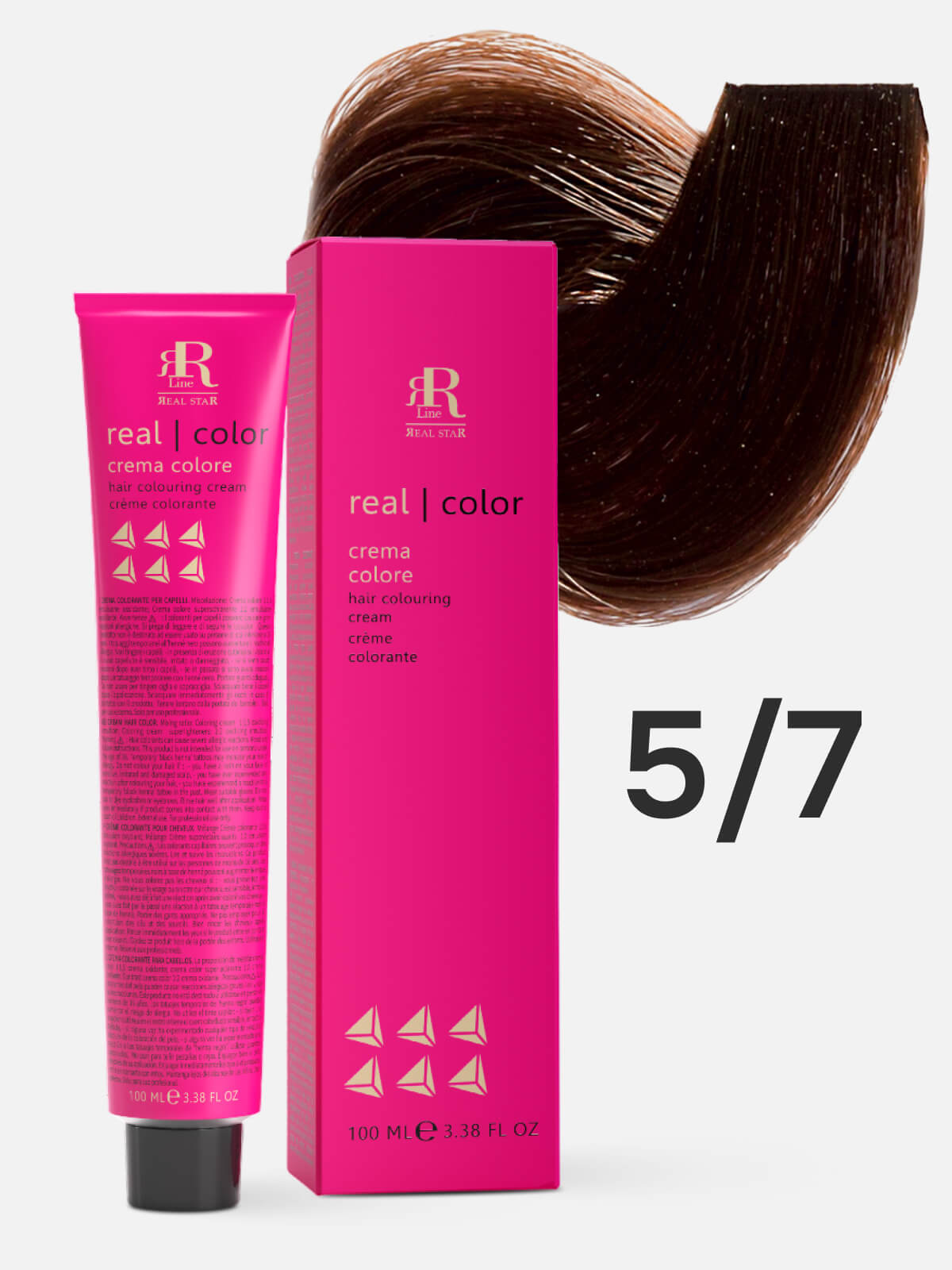1016924.jpg RR LINE REAL STAR Крем-краска для окрашивания волос REAL COLOR PROFESSIONAL HAIR COLOURING CREAM 5.7 светлый каштановый коричневый 100мл — изображение 1