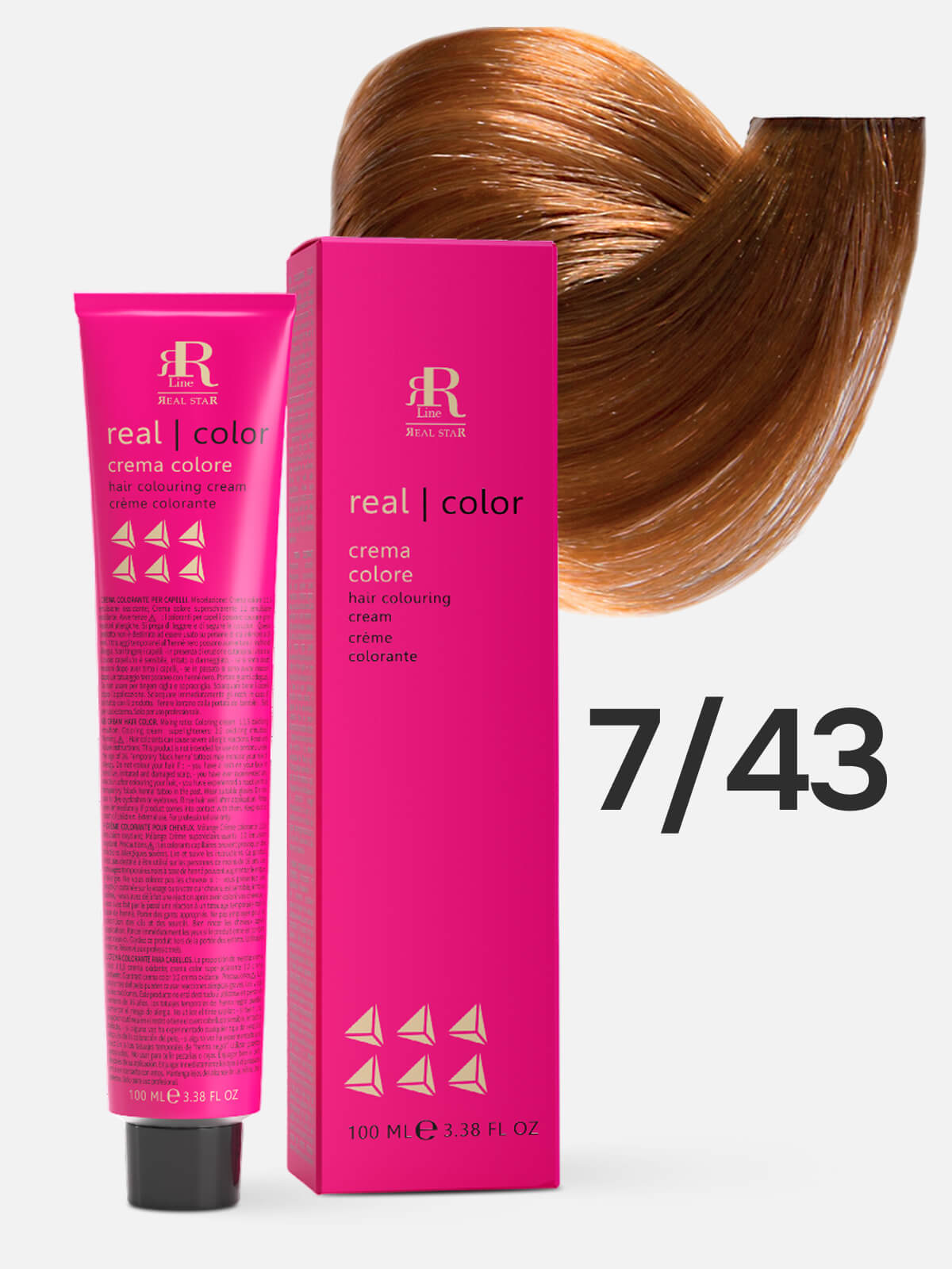 1016943.jpg RR LINE REAL STAR Крем-краска для окрашивания волос REAL COLOR PROFESSIONAL HAIR COLOURING CREAM 7.43 русый медно-золотистый 100мл — изображение 1