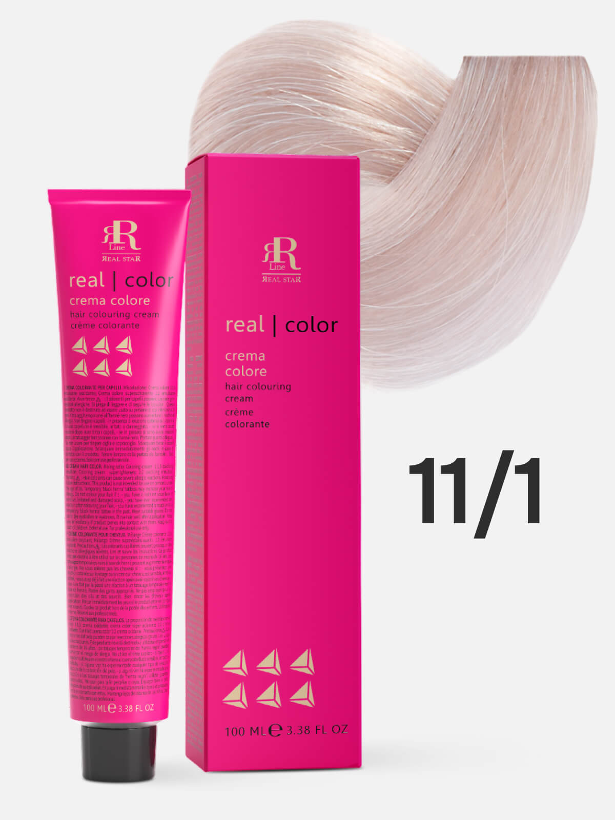 1016959.jpg RR LINE REAL STAR Крем-краска для окрашивания волос REAL COLOR PROFESSIONAL HAIR COLOURING CREAM 11.1 супер светлый блондин пепельный 100мл — изображение 1