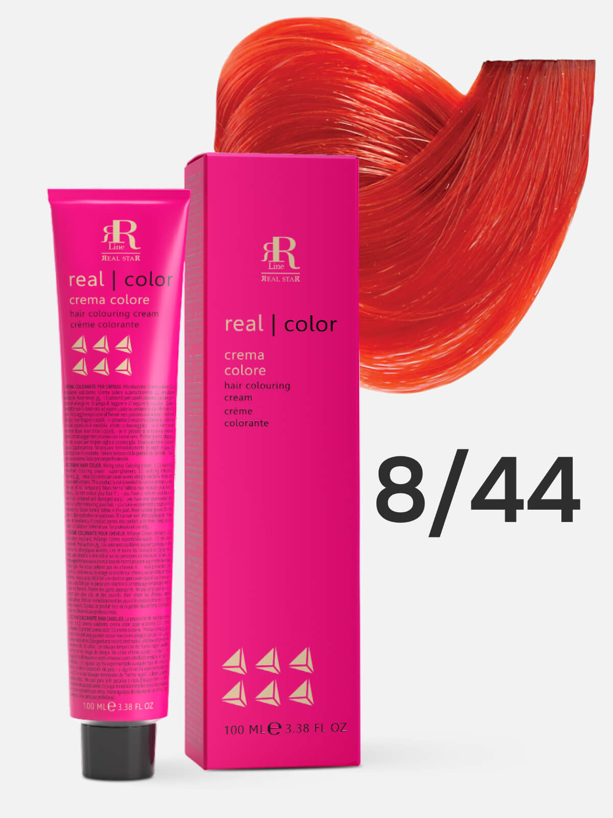 1016988.jpg RR LINE REAL STAR Крем-краска для окрашивания волос REAL COLOR PROFESSIONAL HAIR COLOURING CREAM 8.44 светлый русый интенсивный медный 100мл — изображение 1