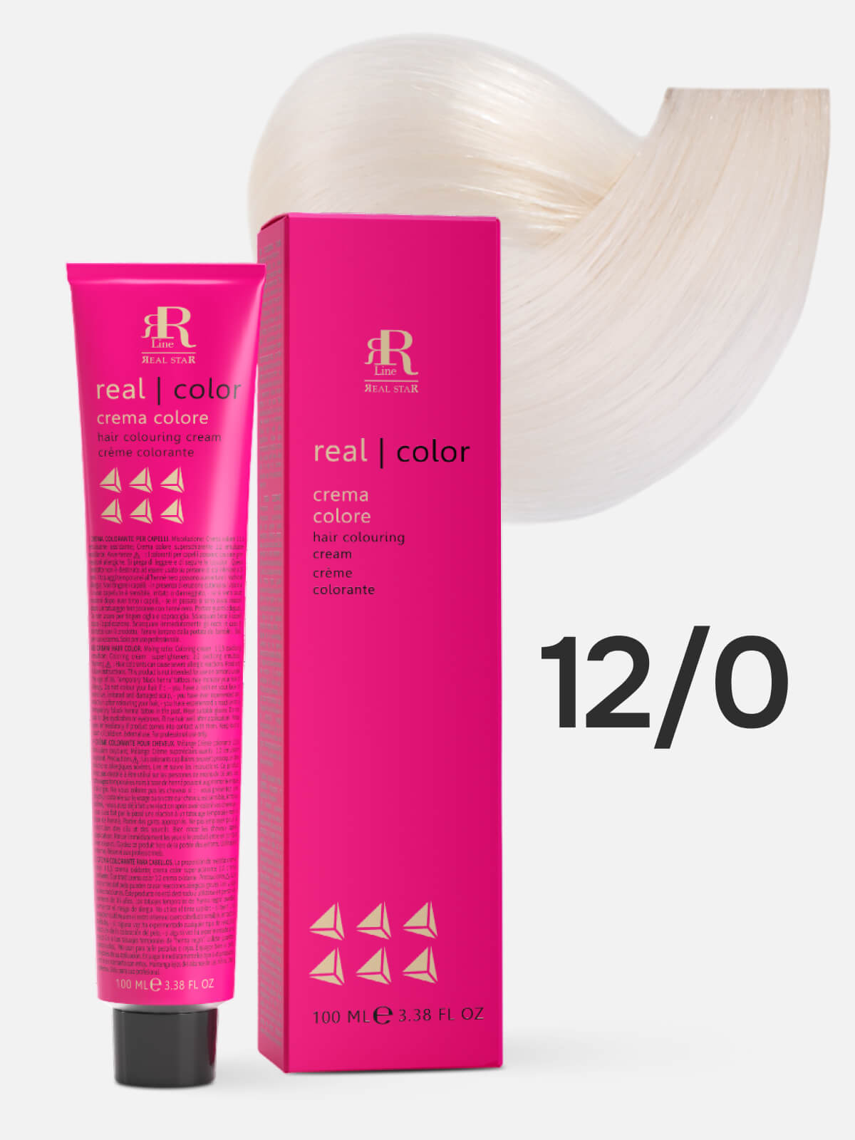 1017045.jpg RR LINE REAL STAR Крем-краска для окрашивания волос REAL COLOR PROFESSIONAL HAIR COLOURING CREAM 12.0 ультра светлый блондин натуральный 100мл — изображение 1