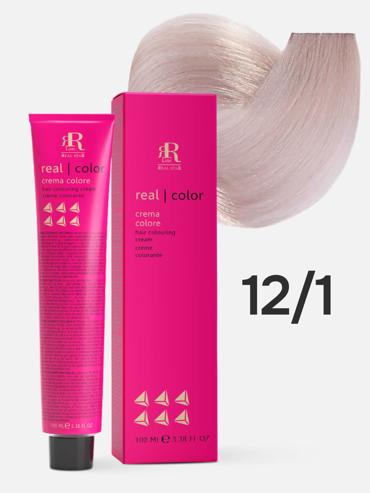 1017046.jpg RR LINE REAL STAR Крем-краска для окрашивания волос REAL COLOR PROFESSIONAL HAIR COLOURING CREAM 12.1 ультра светлый блондин пепельный 100мл — изображение 1