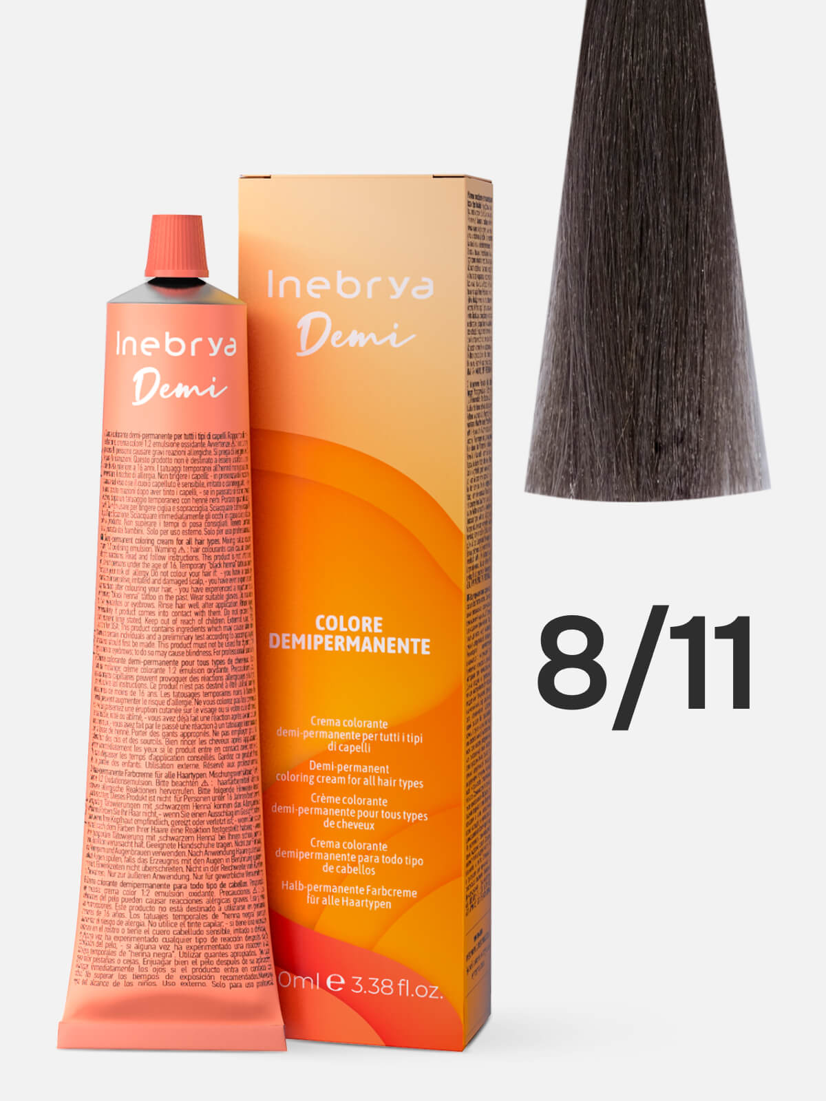 1026411.jpg INEBRYA DEMI-PERMANENT Крем-краска тонирующая для волос 8/11 светлый блонд пепельный интенсивн 100 мл — изображение 1