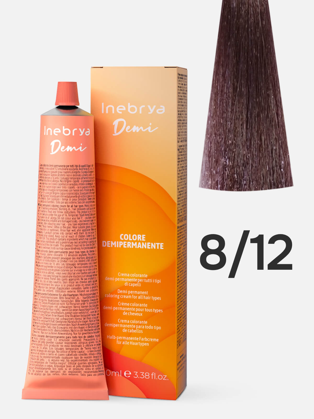 1026412.jpg INEBRYA DEMI-PERMANENT Крем-краска тонирующая для волос 8/12 светлый блонд пепельно-фиолетовый 100 мл — изображение 1