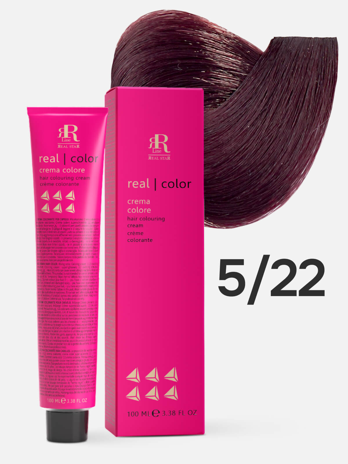 1076184.jpg RR LINE REAL STAR Крем-краска для окрашивания волос REAL COLOR PROFESSIONAL HAIR COLOURING CREAM 5.22 светлый катановый интенсивный фиолетовый 100мл — изображение 1