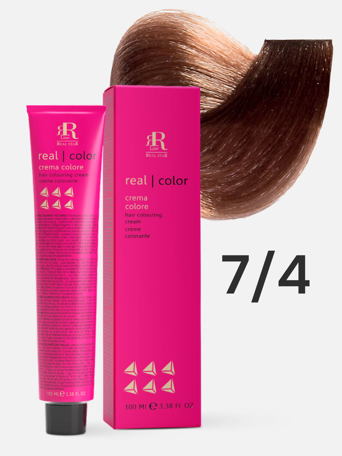 1076188.jpg RR LINE REAL STAR Крем-краска для окрашивания волос REAL COLOR PROFESSIONAL HAIR COLOURING CREAM 7.4 русый медный 100мл — изображение 1