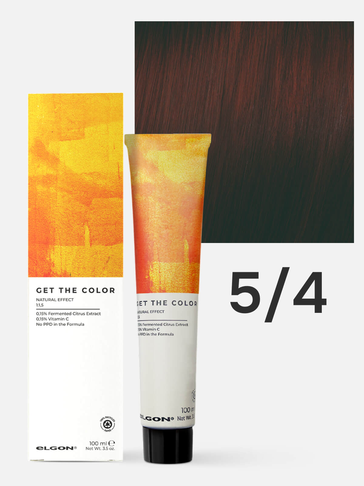 119050054.jpg ELGON GET THE COLOR Крем-краситель для стойкого окрашивания волос 5.4 светло-каштановый медный 100мл — изображение 1
