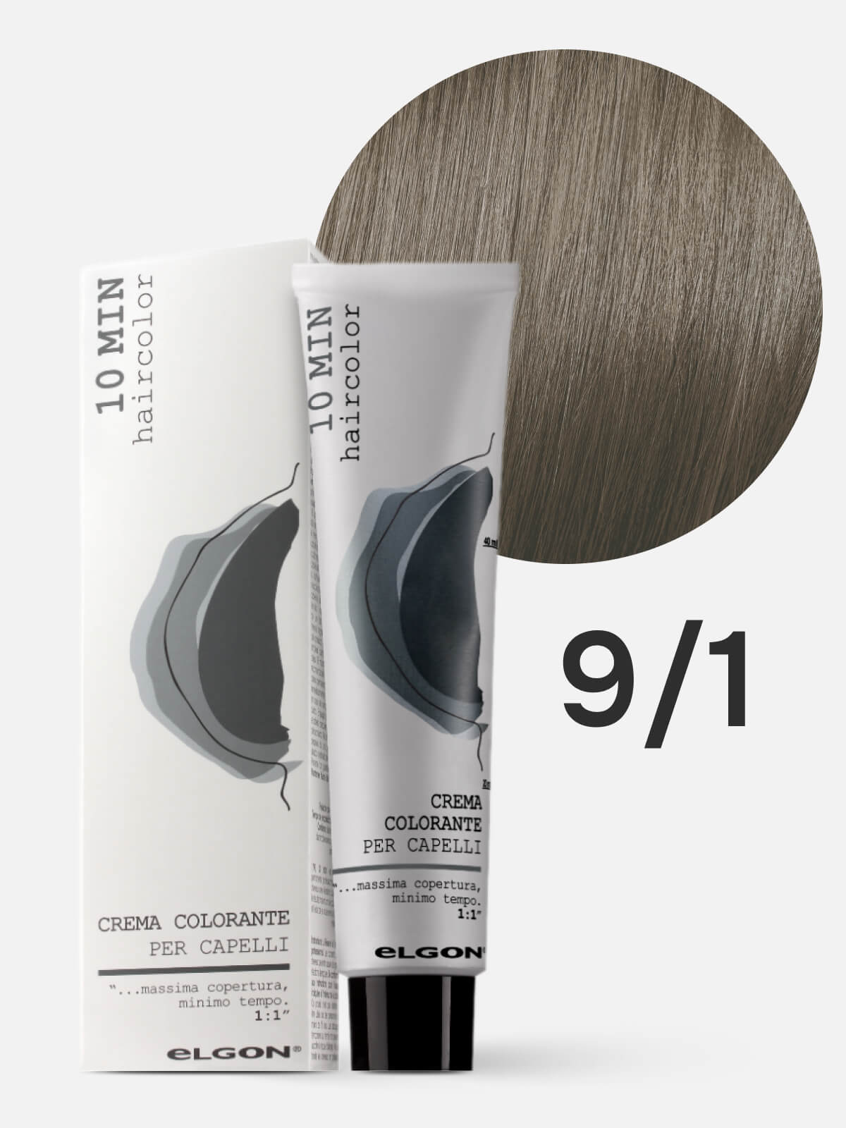 158010091.jpg ELGON 10 MIN Крем-краска для волос 9/1 очень светлый блонд пепельный 60мл — изображение 1