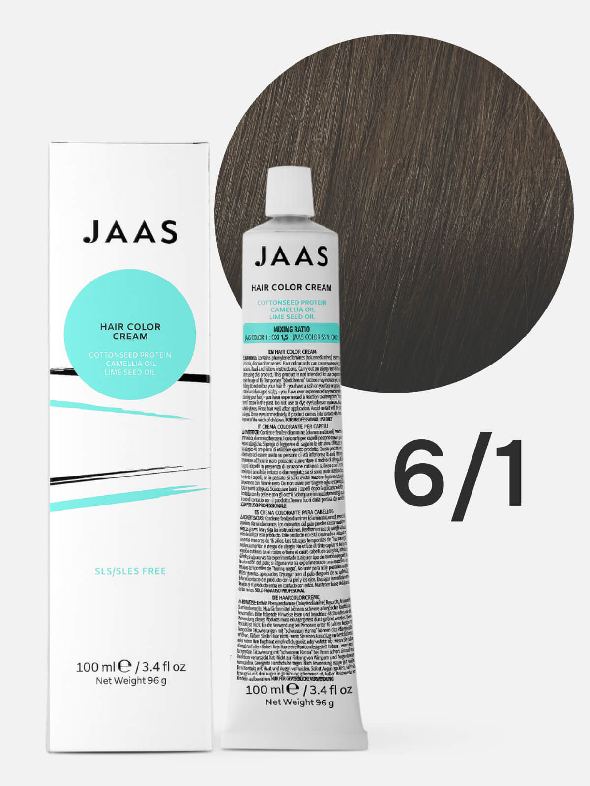158249.jpg JAAS Hair Color Cream 6.1 Крем-краска для волос Темный пепельный блондин 100 мл — изображение 1