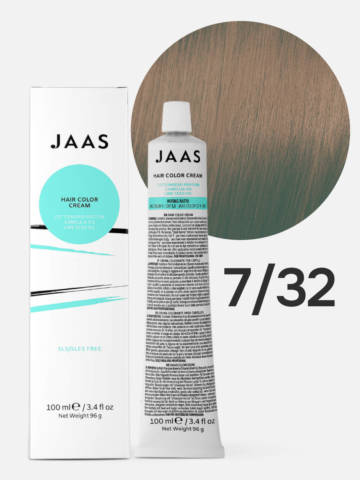158416.jpg JAAS Hair Color Cream 7.32 Крем-краска для волос Бежевый блондин 100 мл — изображение 1