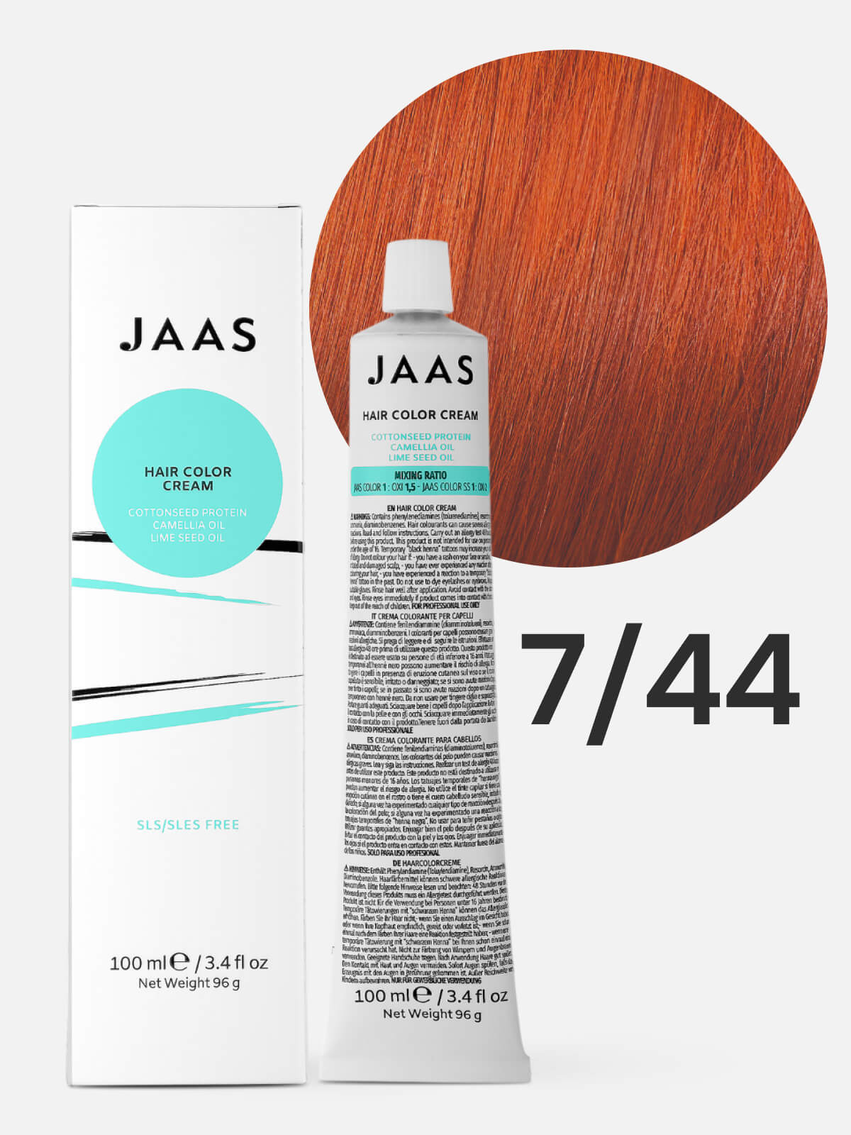 158539.jpg JAAS Hair Color Cream 7.44 Крем-краска для волос Интенсивный медный блондин 100 мл — изображение 1