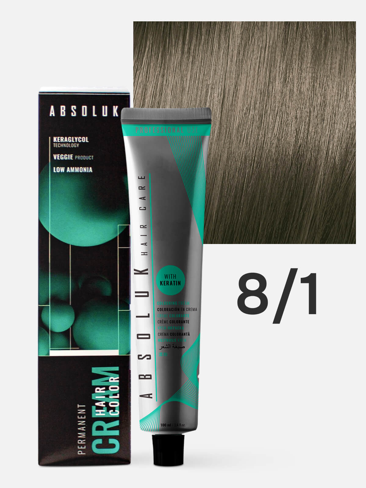 absoluk permanent hair color cream 8.1 Краска стойкая для волос светлый блондин пепельный 100 мл ABSOLUK Permanent Hair Color Cream 8.1 Краска стойкая для волос светлый блондин пепельный 100 мл — изображение 1