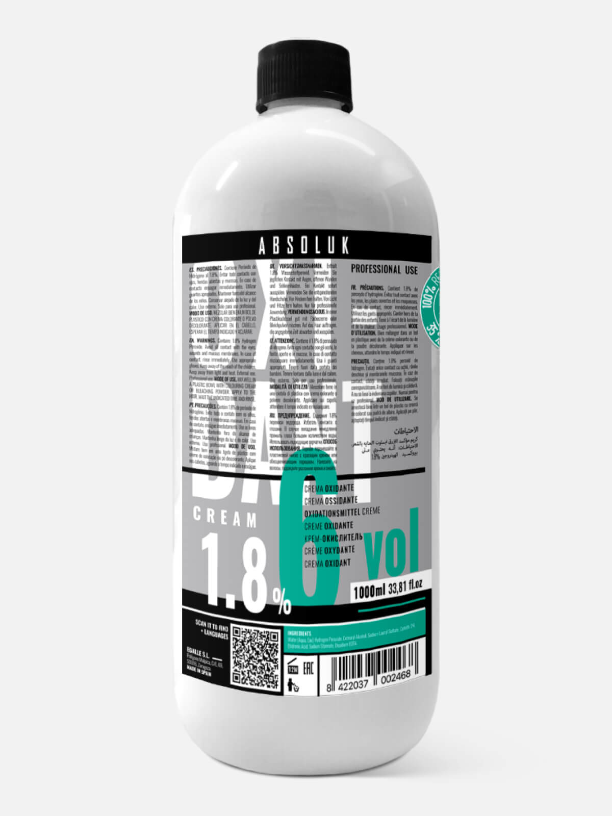 oxab0008.jpg ABSOLUK Окислитель для краски для волос OXIDANT CREAM 6 VOL. (1,8%) 1000мл — изображение 1