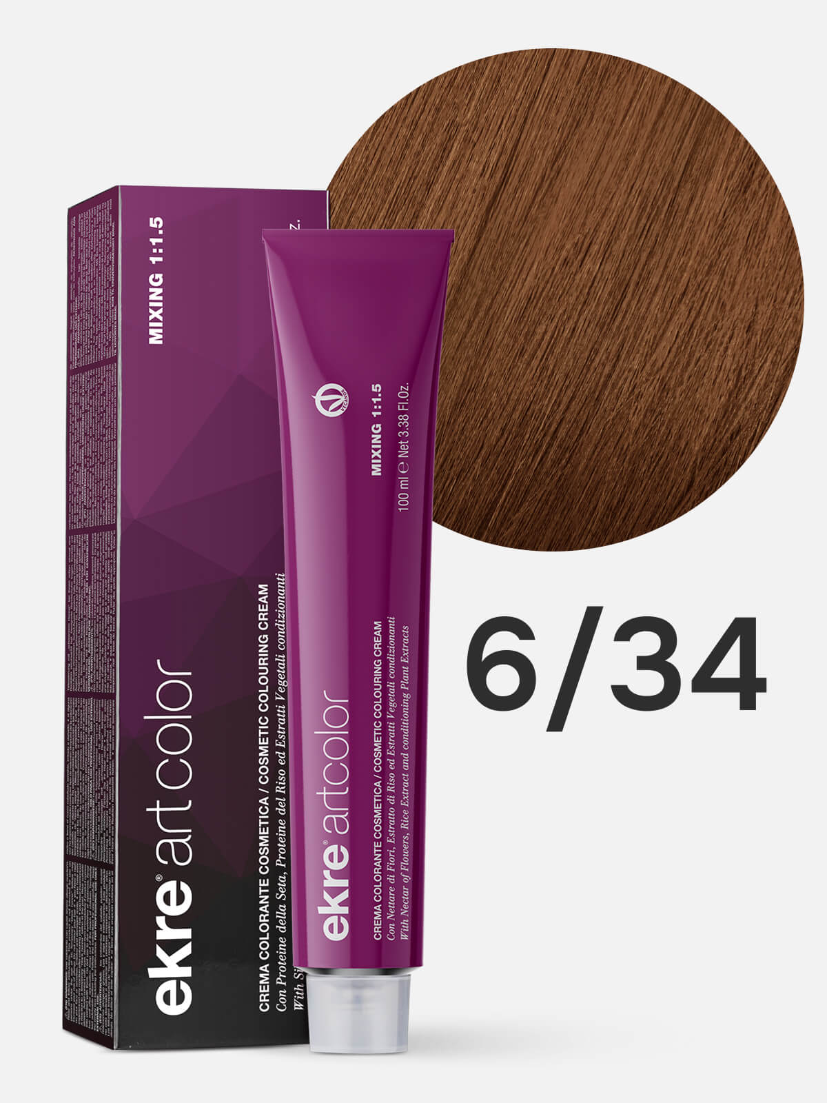 ekre artcolor cosmetic colouring cream Краска для волос 6.34 темный золотисто медный блондин/табак 100мл EKRE ARTCOLOR COSMETIC COLOURING CREAM Краска для волос 6.34 темный золотисто-медный блондин/табак 100мл — изображение 1