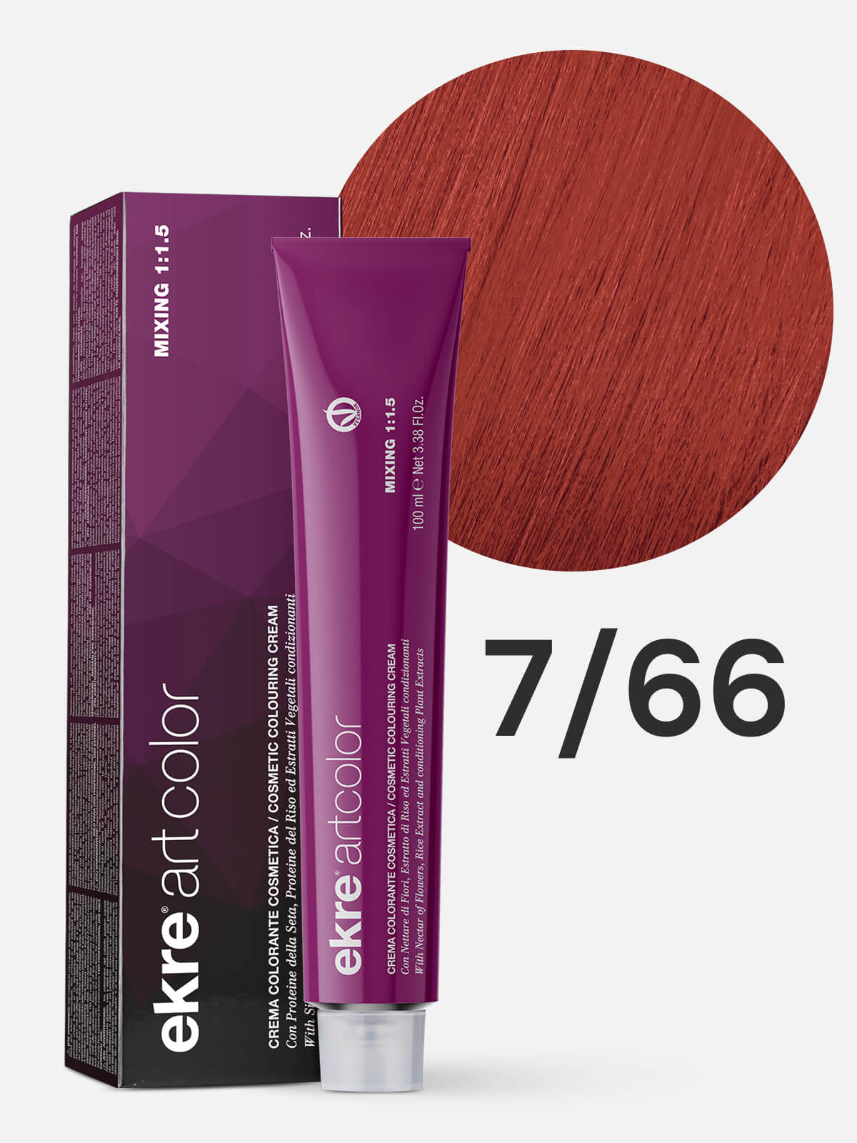 ekre artcolor cosmetic colouring cream Краска для волос 7.66 интенсивный красный блондин 100мл EKRE ARTCOLOR COSMETIC COLOURING CREAM Краска для волос 7.66 интенсивный красный блондин 100мл — изображение 1