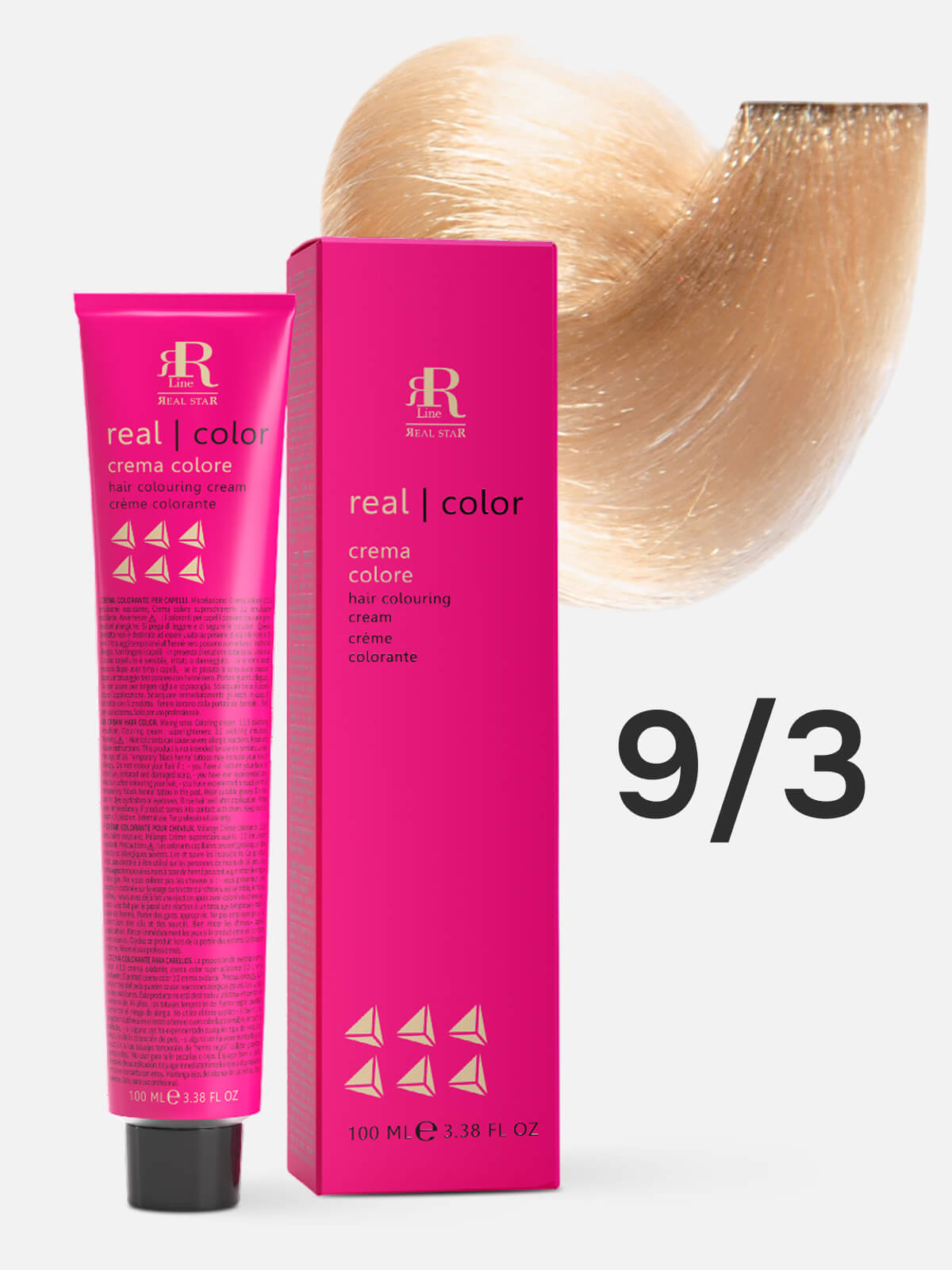 rr line real star Крем краска для окрашивания волос real color professional hair colouring cream 9.3 очень светлый блондин золотистый 100мл RR LINE REAL STAR Крем-краска для окрашивания волос REAL COLOR PROFESSIONAL HAIR COLOURING CREAM 9.3 очень светлый блондин золотистый 100мл — изображение 1