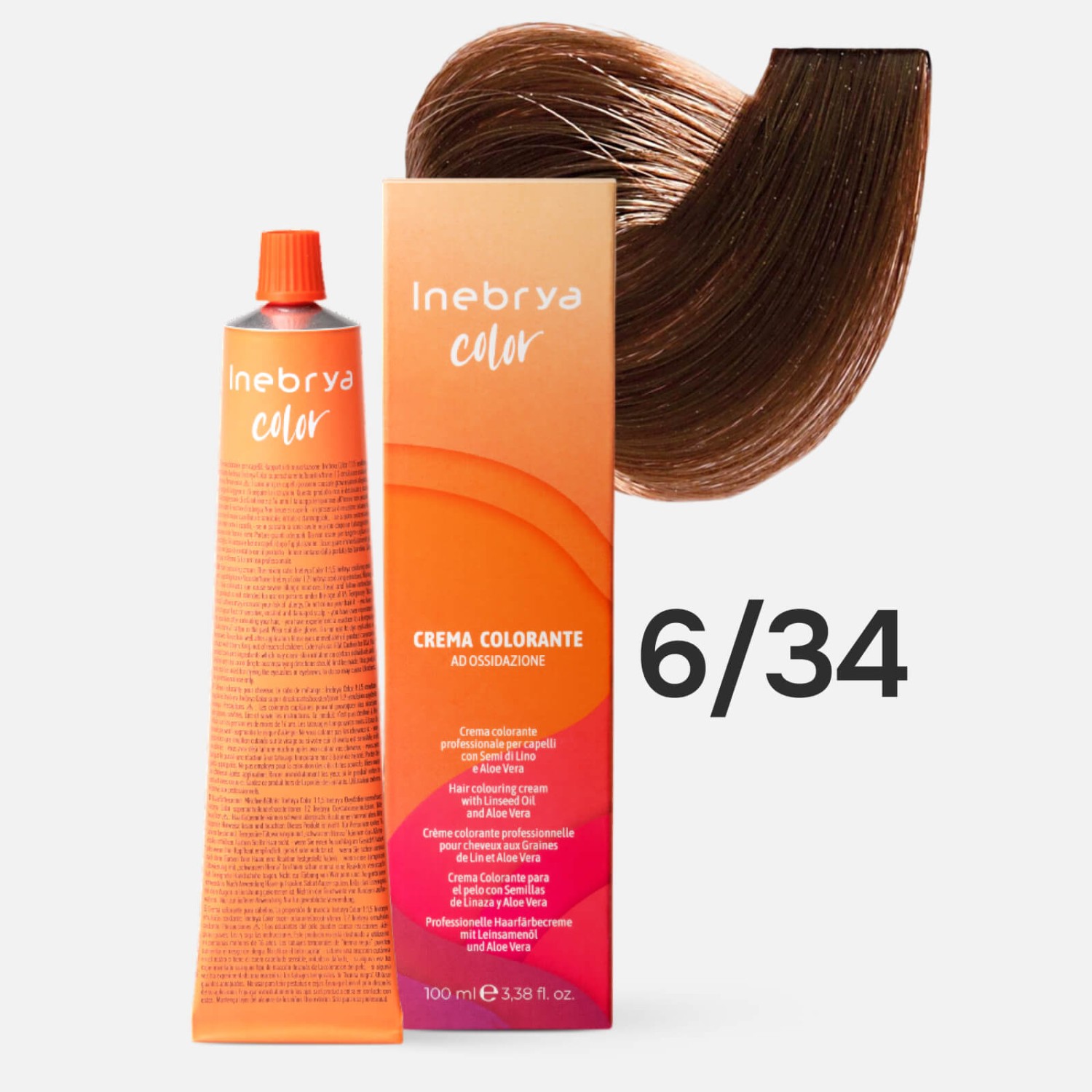 inebrya color 6/34 Профессиональная крем краска для волос Темный русый золотисто медный 100 мл INEBRYA Color 6/34 Профессиональная крем-краска для волос Темный русый золотисто-медный 100 мл — изображение 1