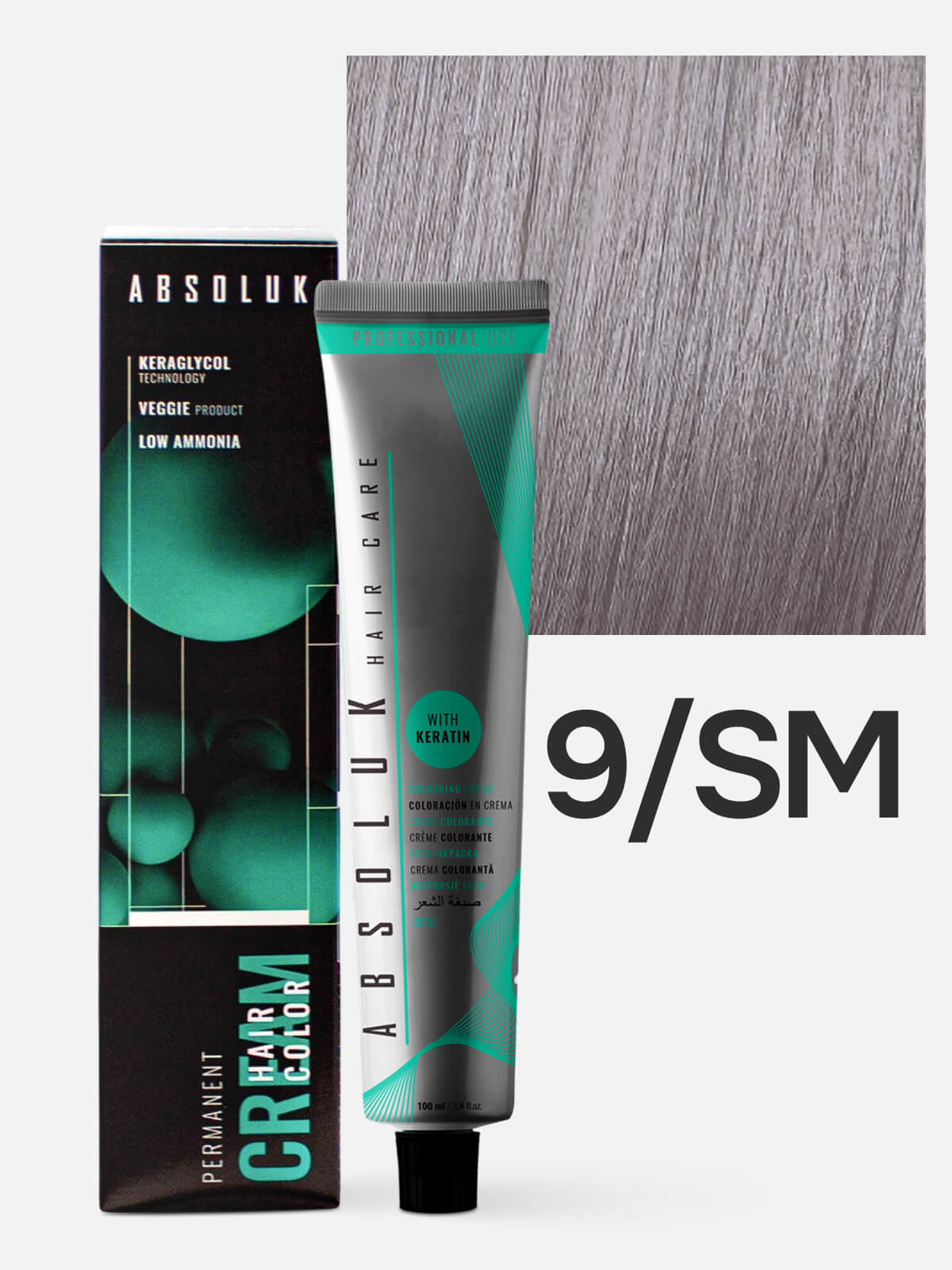 absoluk permanent hair color cream 9sm Краска стойкая для волос тонер светлый серый 100 мл ABSOLUK Permanent Hair Color Cream 9SM Краска стойкая для волос тонер светлый серый 100 мл — изображение 1