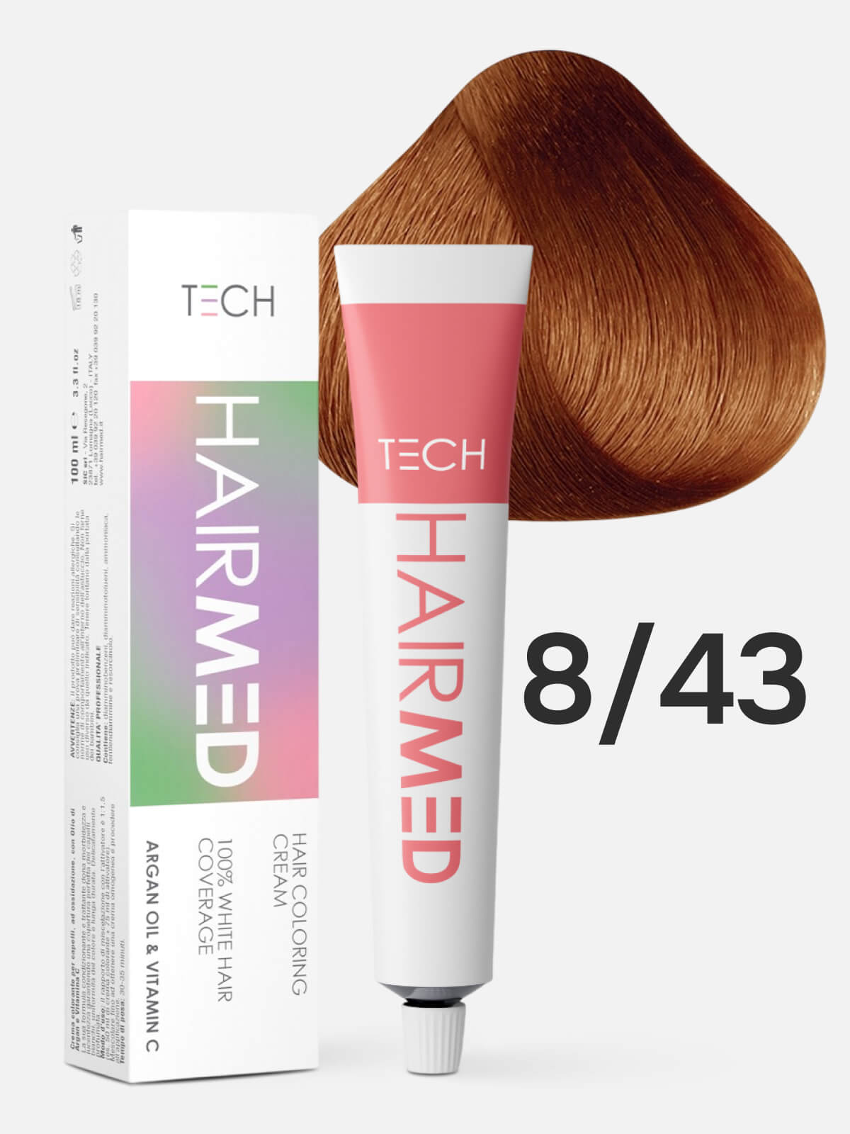 hairmed tech hair coloring cream 8.43 Перманентная крем краска для волос светлый русый медно золотистый 100 мл HAIRMED Tech Hair Coloring Cream 8.43 Перманентная крем-краска для волос светлый русый медно-золотистый 100 мл — изображение 1