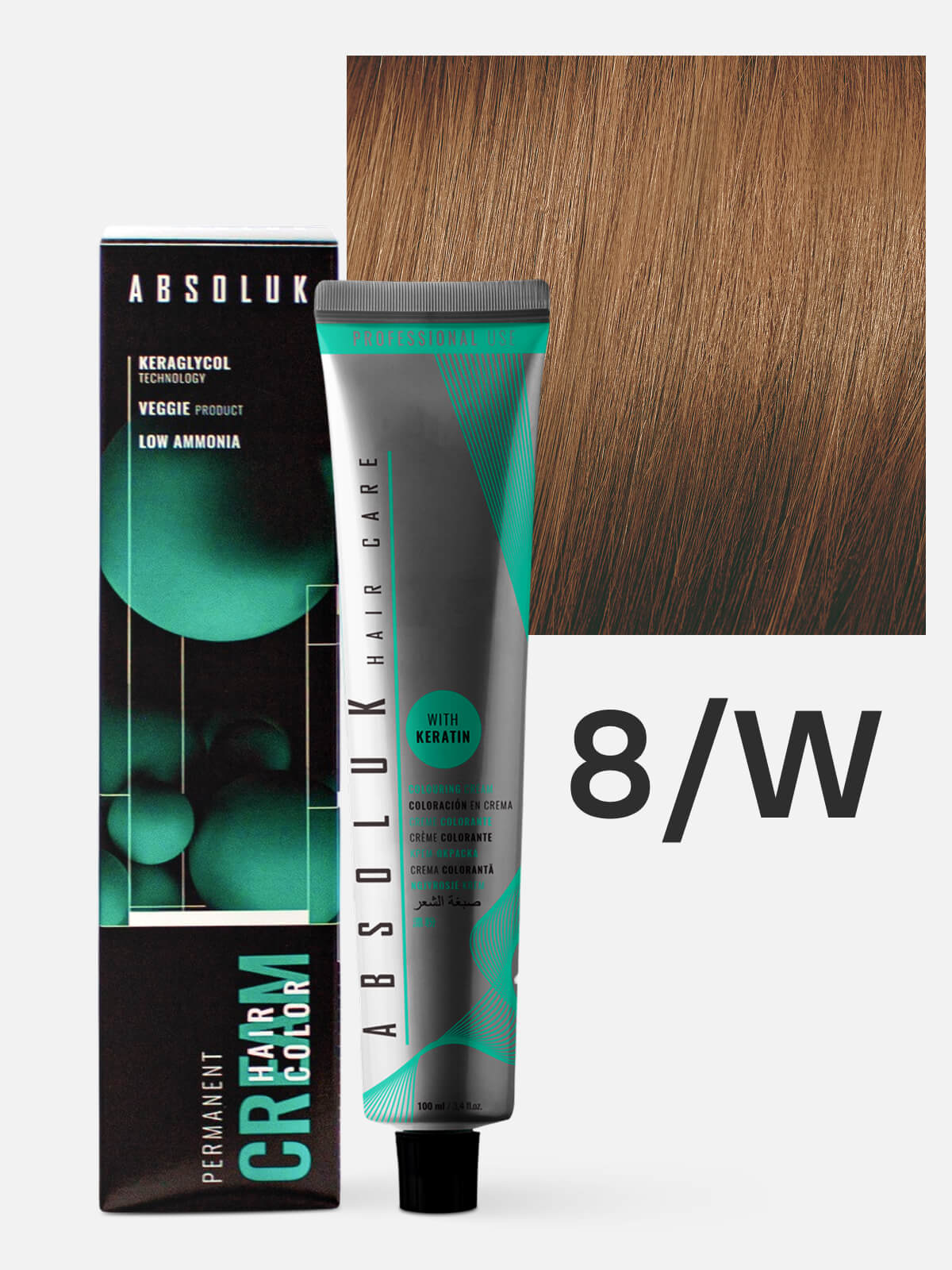 absoluk permanent hair color cream 8w Краска стойкая для волос светлый блондин натуральный теплый 100 мл ABSOLUK Permanent Hair Color Cream 8W Краска стойкая для волос светлый блондин натуральный теплый 100 мл — изображение 1