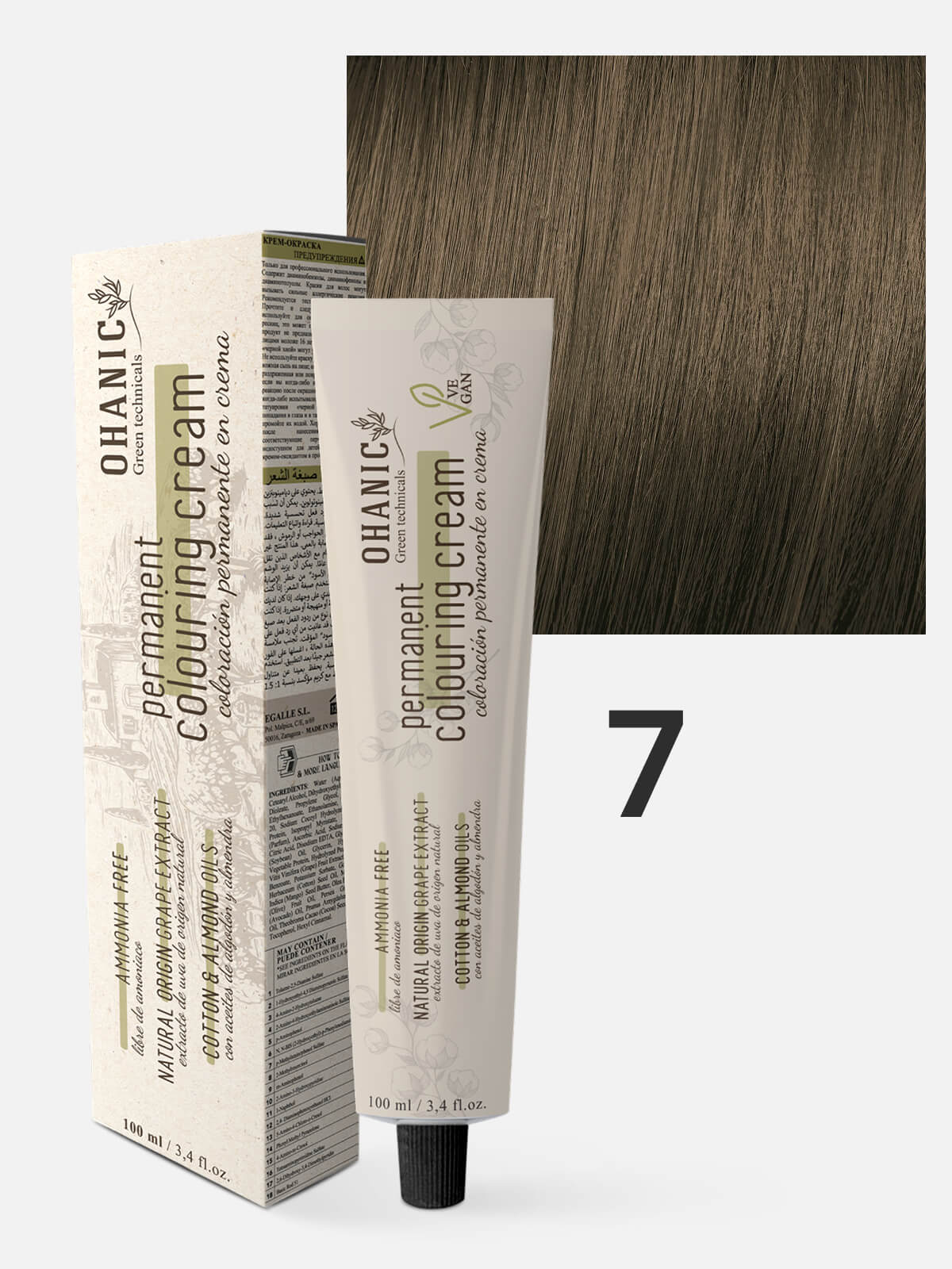 ohanic green technicals Крем краска безаммиачная для волос permanent colouring cream ammonia free 7 блонд натуральный 100мл OHANIC GREEN TECHNICALS Крем-краска безаммиачная для волос PERMANENT COLOURING CREAM AMMONIA FREE 7 блонд натуральный 100 мл — изображение 1