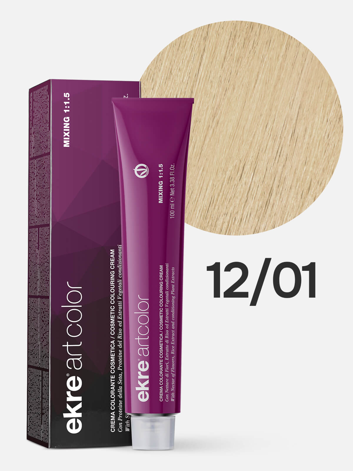 ekre artcolor cosmetic colouring cream Краска для волос 12.01 суперосветляющий пепельный блондин экстра 100 мл EKRE Artcolor Крем-краска для волос 12.01 Суперосветляющий блонд пепельный 100 мл — изображение 1