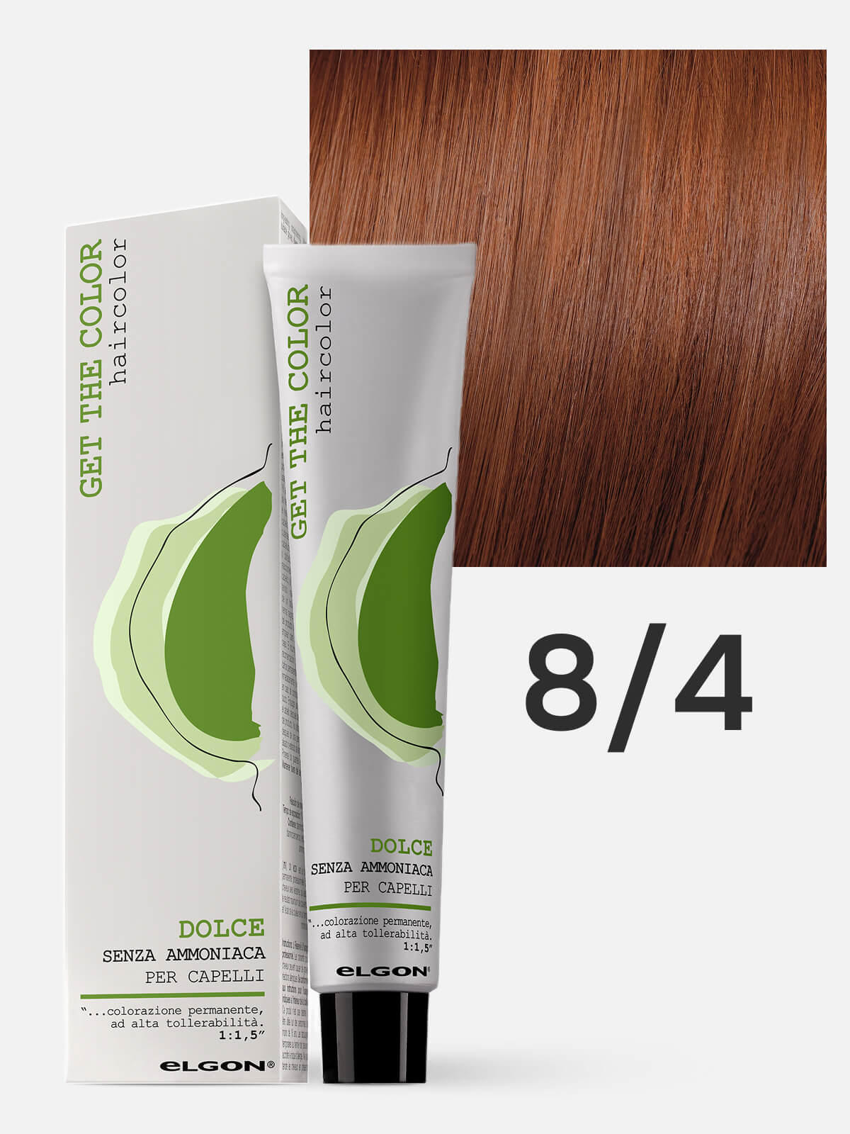 elgon get the color dolce Краска для волос без аммиака 8.4 имб медн св рус biondo chiaro rame ginger 100 мл ELGON Get the Color Dolce Краска для волос без аммиака 8.4 Светлый русый Медный 100 мл — изображение 1