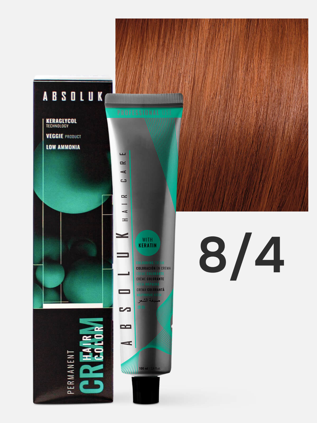 absoluk Краска стойкая для волос permanent hair color cream 8.4 светлый блондин медный 100 мл ABSOLUK Краска стойкая для волос PERMANENT HAIR COLOR CREAM 8.4 светлый блондин медный 100 мл — изображение 1