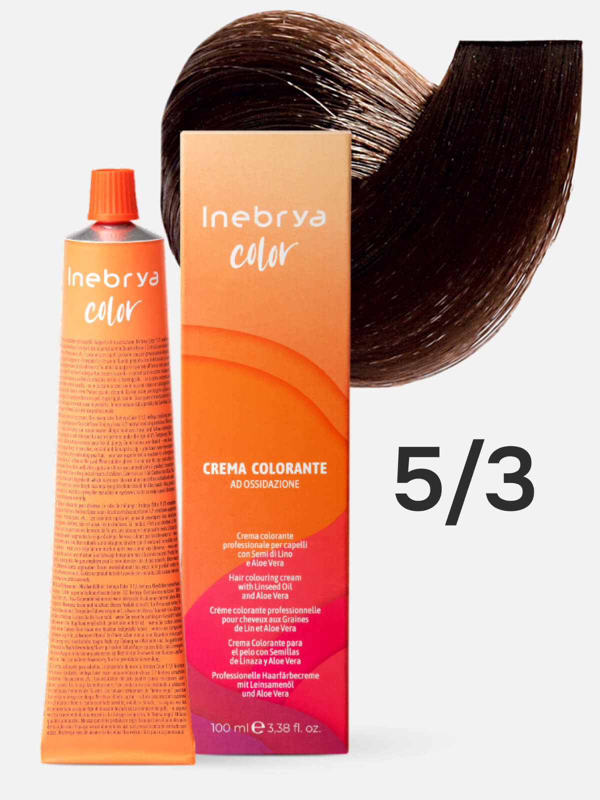 inebrya color Краска для волос перманентная с маслом семян льна и экстрактом алоэ вера crema colorante 5/3 Светлый каштановый золотистый 100мл INEBRYA COLOR Краска для волос перманентная CREMA COLORANTE 5/3 Светлый каштановый золотистый 100 мл — изображение 1