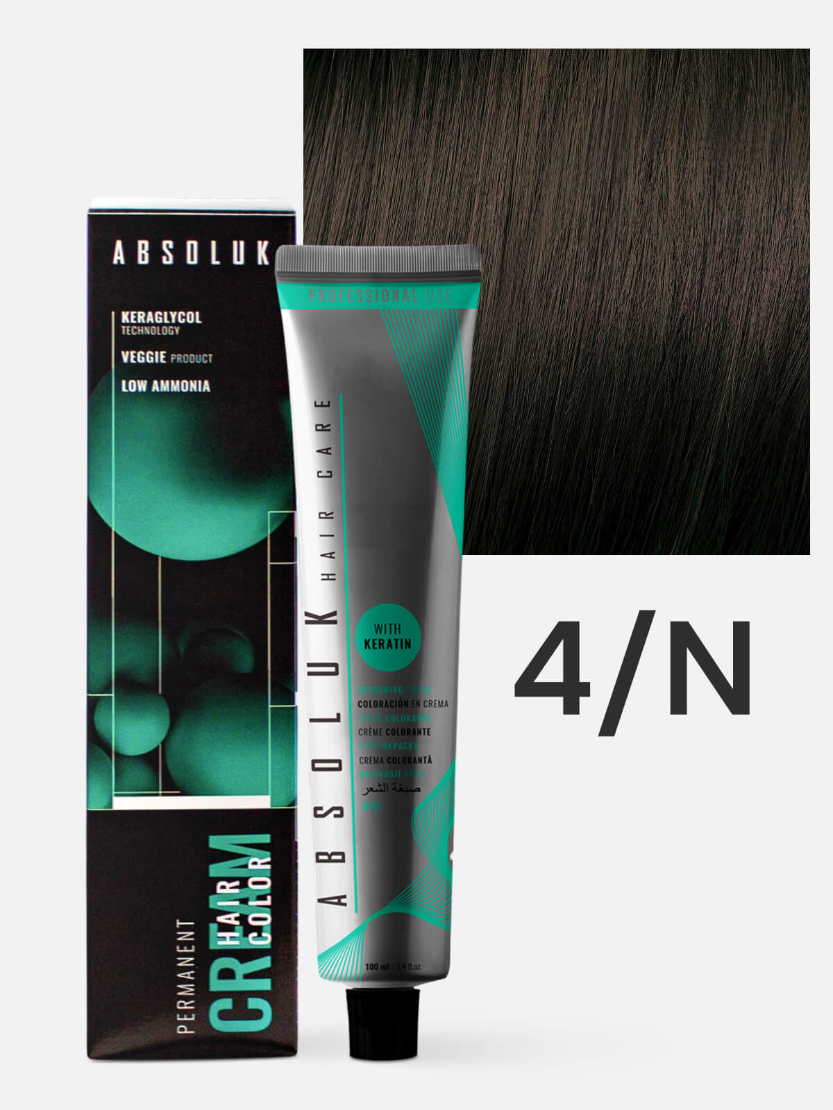 absoluk Краска стойкая для волос permanent hair color cream 4n каштан натуральный нейтральный 100 мл ABSOLUK Краска стойкая для волос PERMANENT HAIR COLOR CREAM 4N каштан натуральный нейтральный 100 мл — изображение 1